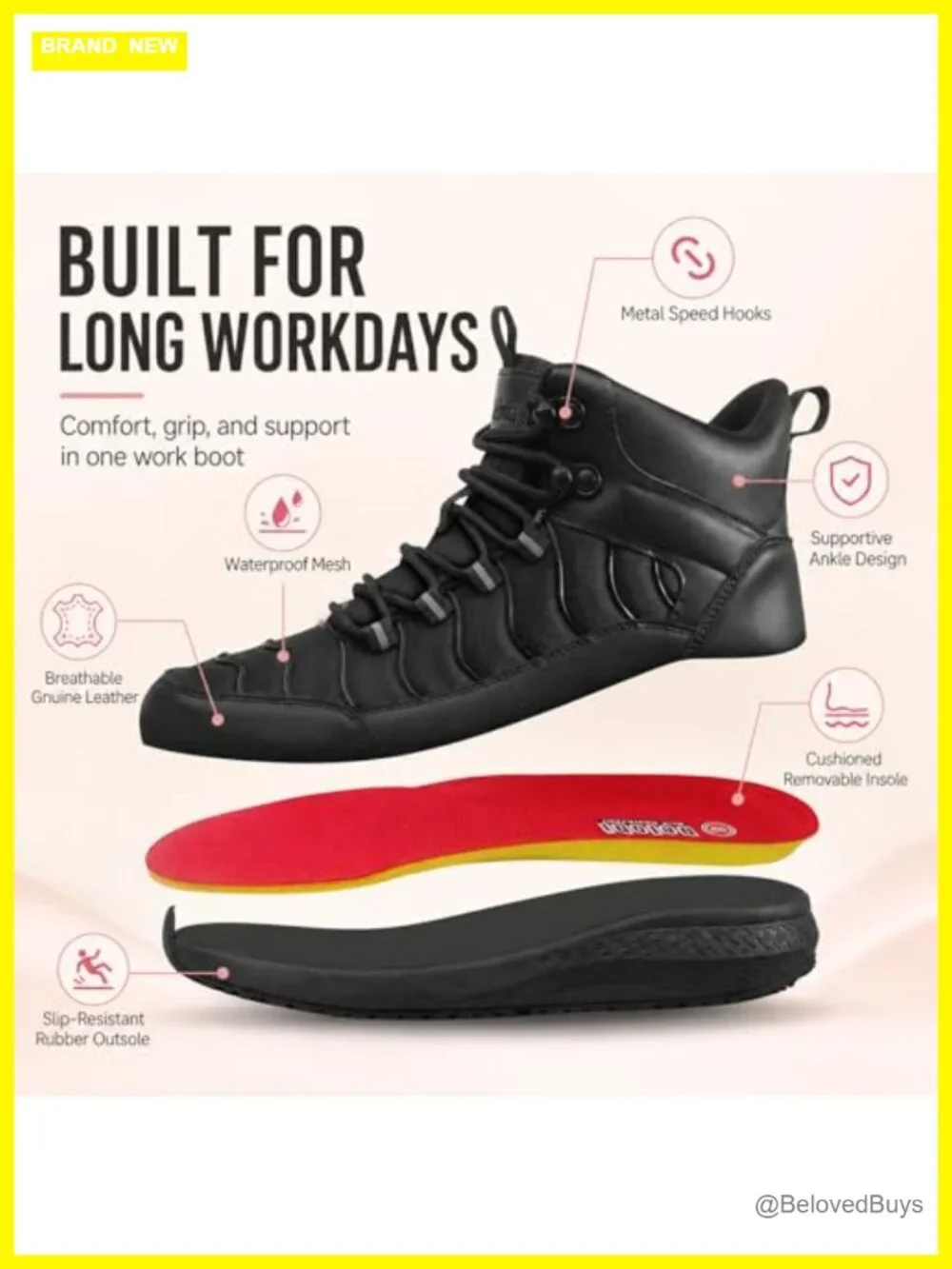 Slip Resistant Waterproof Boots - Comfortable Ankle Support Work Shoes for